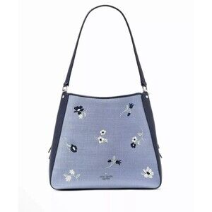 Kate Spade Leila Floral Embroidered Medium Triple Compartment Shoulder Indigo